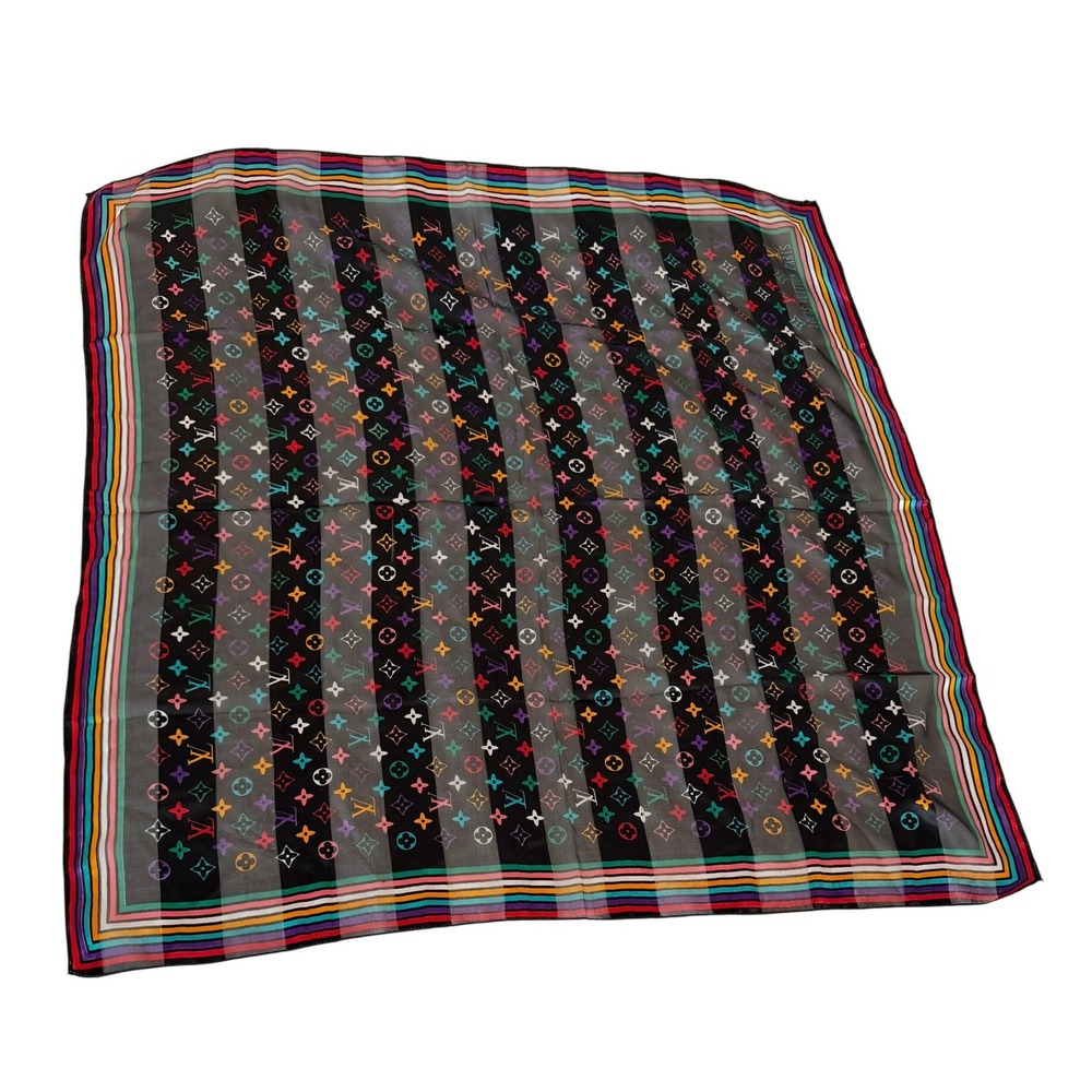Louis Vuitton Multicolor Monogram Silk Square Scarf Rainbow Border